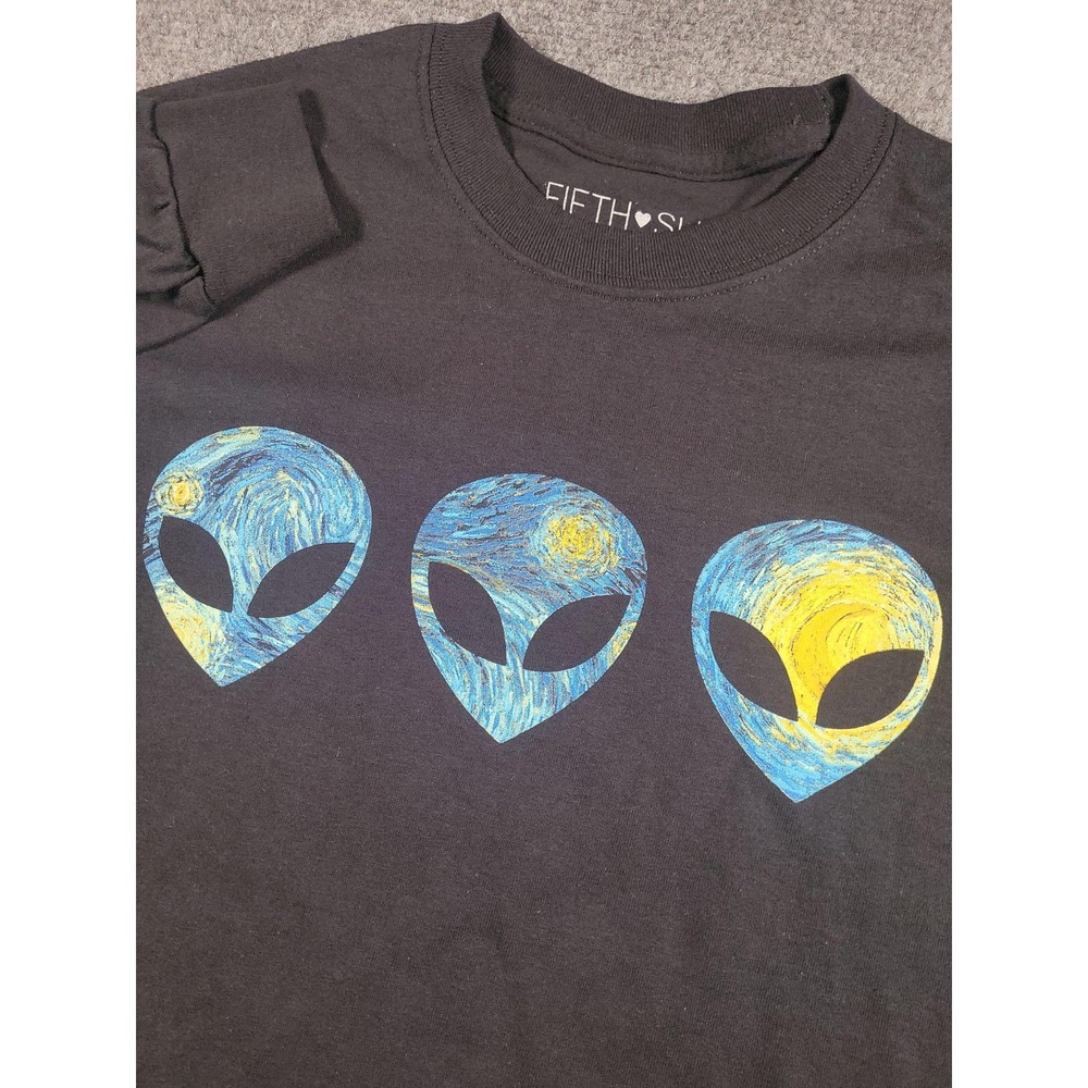 Alien Graphic Shirt Mens Small Black Long Sleeve Starry Night Van Gogh Fifth Sun